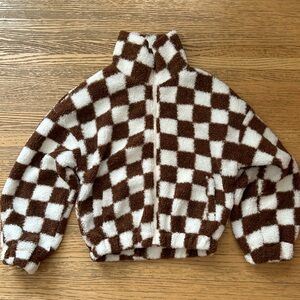 Checkerboard Teddy Jacket - Brown & White